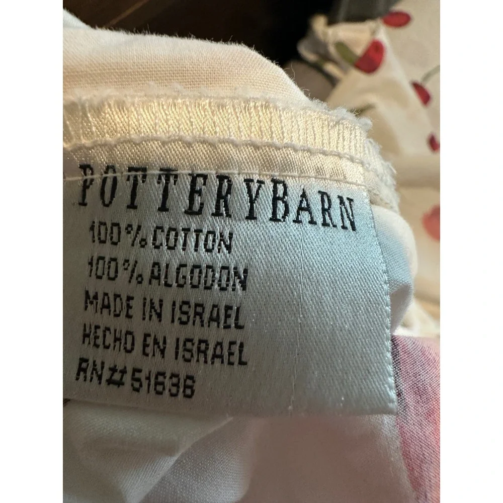 Pottery Barn King Red Cherry Print White Cotton Duvet Cover Button Closure Retro